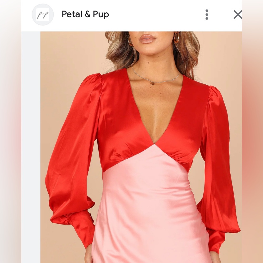 Tullah color Block Long Sleeve Midi Dress - Pink/Red